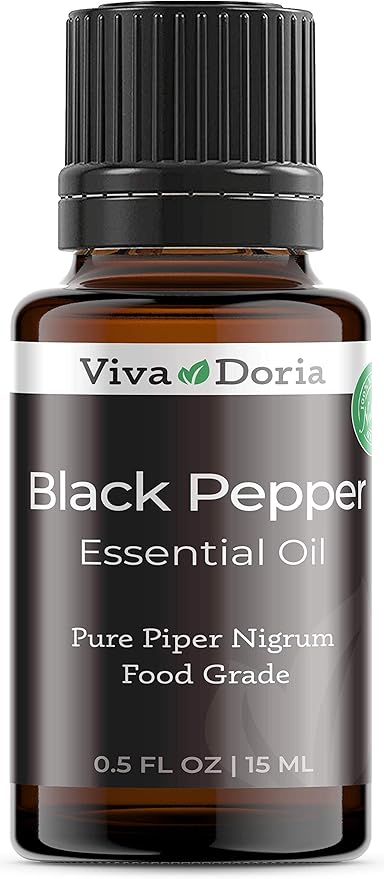 Viva Doria Black Pepper Essential Oil, 100% Pure, Natural Black Pepper Essential Oil, Undiluted, for Aromatherapy | Food Grade, 15 mL (0.5 Fluid Ounce)