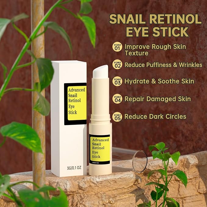 Anti Aging Eye Cream For Dark Circles, Advanced Snail Retinol Eye Stick, 2 PCS Under Eye Cream For Puffiness & Bags, Reduce Wrinkles, Fine Lines, Moisturizating Skin.