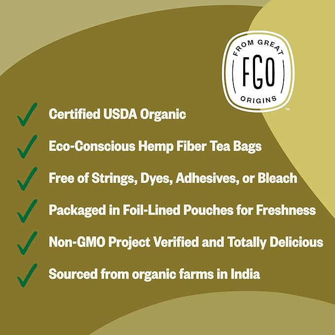 FGO Organic Ginger Tea, 100 Count, Eco-Conscious Tea Bags, Caffeine Free, Packaging May Vary (Pack of 1)