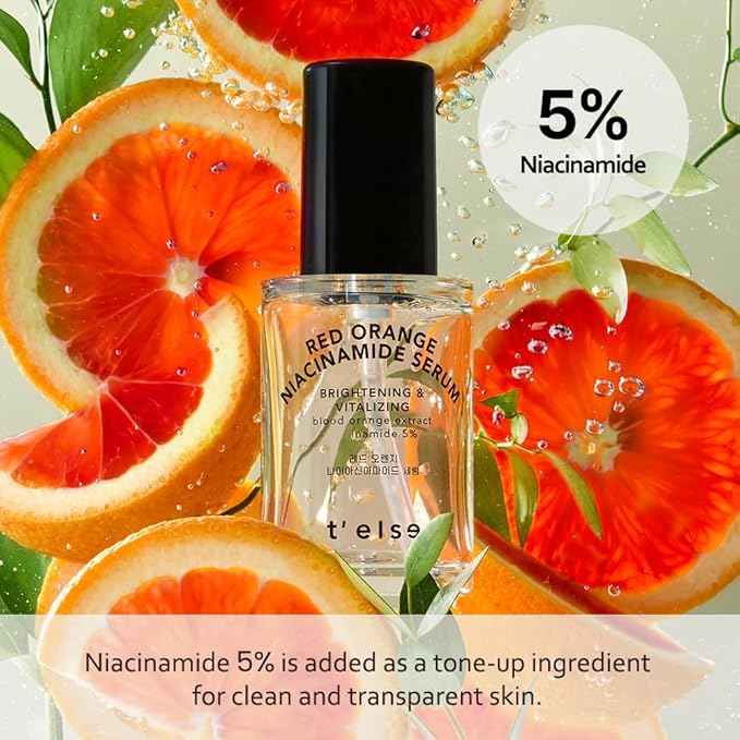 T'else Red Orange Niacinamide Serum 30ml, 1.05 Fl.oz, Blemish and Skin Flaws Improvement, Moisturizing Gel Formula Lotion, Rich Vitamin & Panthenol Facial Care, Smooth Skin Texture, Korean Skin Care