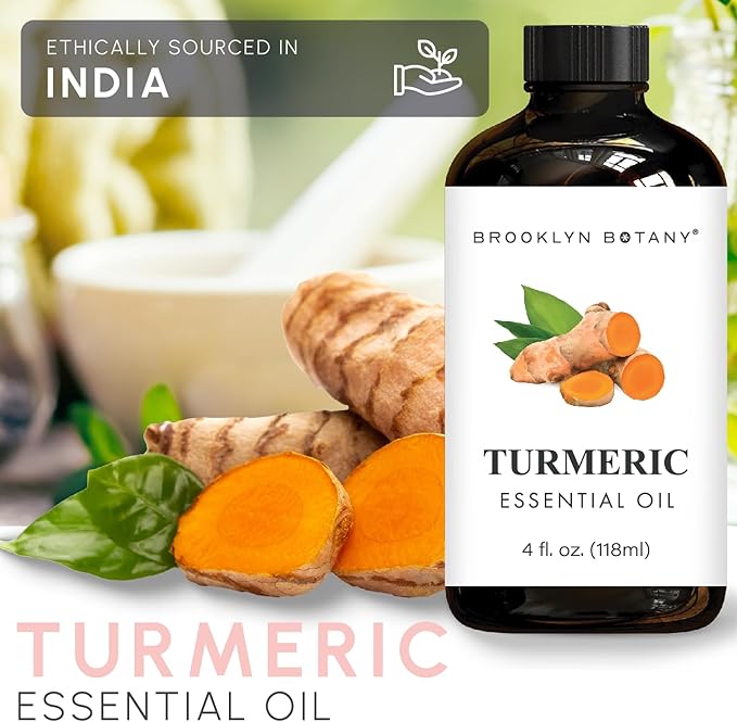 Brooklyn Botany Turmeric Essential Oil - Huge 4 Fl Oz - 100% Pure and Natural - Premium Grade with Dropper - for Aromatherapy and Diffuser