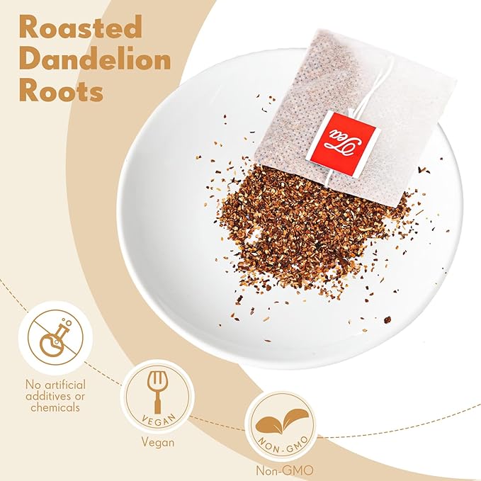 Besway Dandelion Root Tea Bag 100 counts, 2.5g/Bag Premium Roasted Dandelion Root Caffeine-Free, Detox Herbal Tea for Digestion & Immune Support 100% Natural, Non-GMO, Product of China