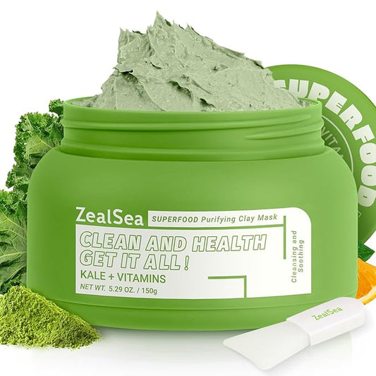 ZealSea Superfood Clay Face Mask: Deep Cleansing Mask for Controlling Oil & Blackhead Removal Pore Cleansing Antioxidant Anti-Aging Hydrating Facial Mask Vegan Skincare 5.29 Oz