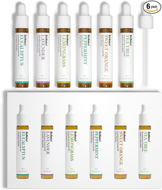 Essential Oils Set (Eucalyptus, Lavender, Lemongrass, Peppermint, Tea Tree, Orange) for Diffuser, Topical Skin, Body, Natural Home Fragrance Gift for Women & Men