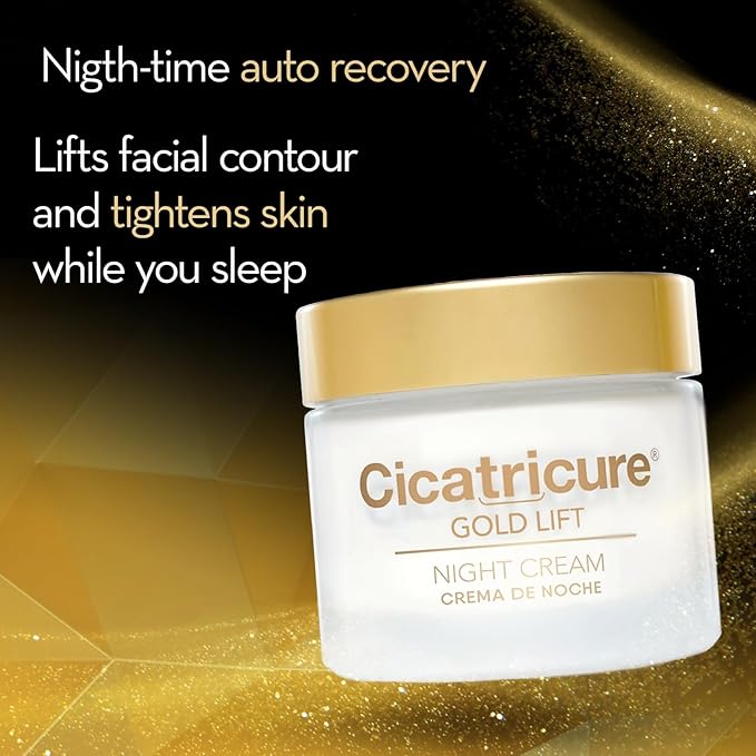 Cicatricure Gold Lift Anti-Aging Night Cream for Face, with Peptides, Calcium, and Silicon, offering a lifting effect, nourishment, and facial contour, 3-Pack