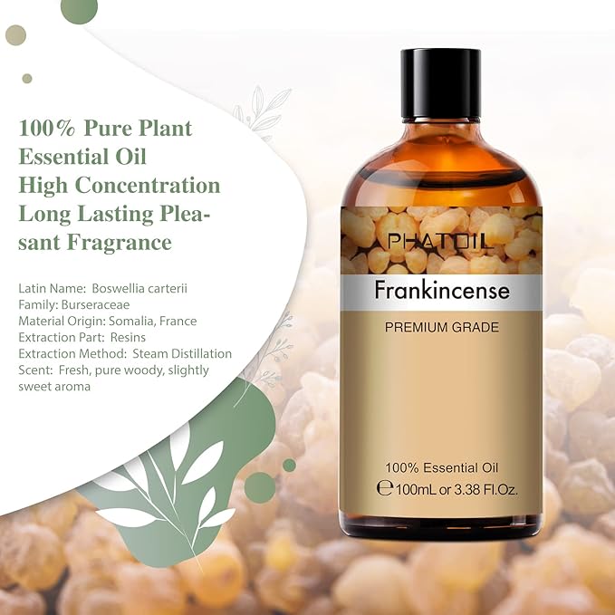 Frankincense Essential Oil 100ML, Essential Oils for Diffuser, Humidifier, Aromatherapy, Perfect for DIY Soap, Candle, Bath Bombs Making