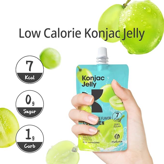 Konjac Jelly Green Grape Flavor with Collagen Peptides 10 Packs and Konjac Noodles Variety Gluten Free 12 Packs Low Calorie, Keto, Sugar Free, Healthy Food