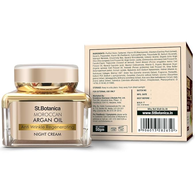 St. Botanica Moroccan Argan Oil Anti Wrinkle Regenerating Night Cream, 50G - Intense Nourishing & Renewal Overnight Regeneration Cream