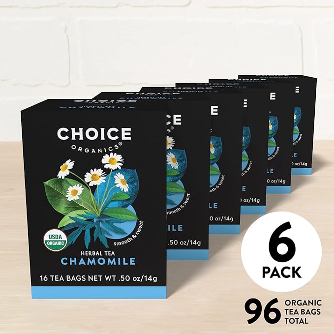 Choice Organics - Organic Chamomile Tea (6 Pack) - Compostable - Caffeine Free - 96 Organic Herbal Tea Bags