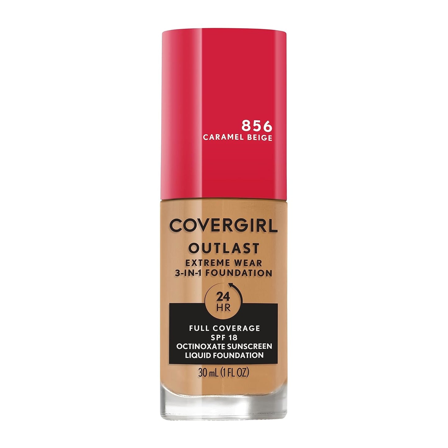 Covergirl Outlast Extreme Wear 3-in-1 Full Coverage Liquid Foundation, SPF 18 Sunscreen, Caramel Beige, 1 Fl. Oz.