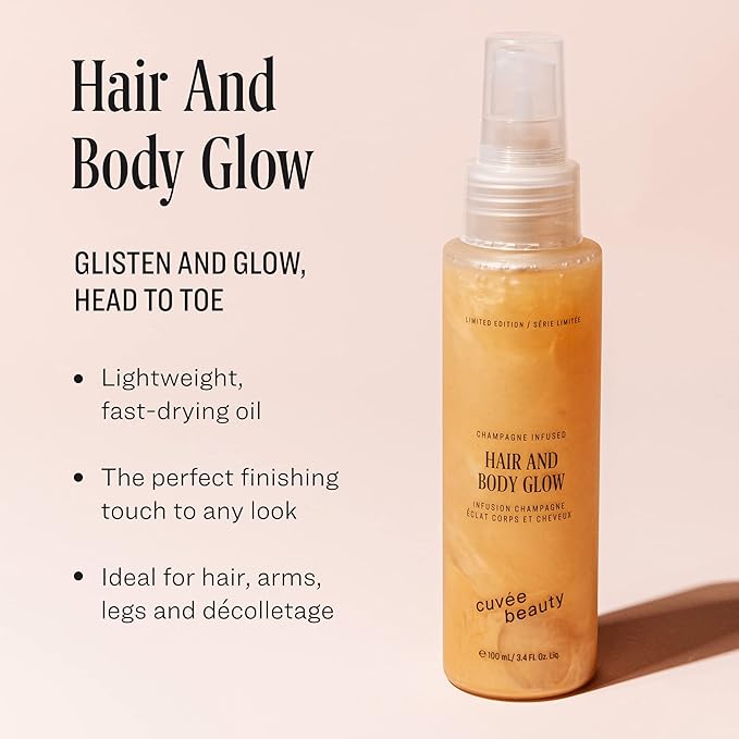 CUVÉE BEAUTY Cuvee Hair and Body Glow - 3 fl oz - Hydrates Hair & Skin with Light Shimmer, Tames Frizz + Adds Shine - Champagne-Infused Formula with Resveratrol & Ceramides - Color Safe