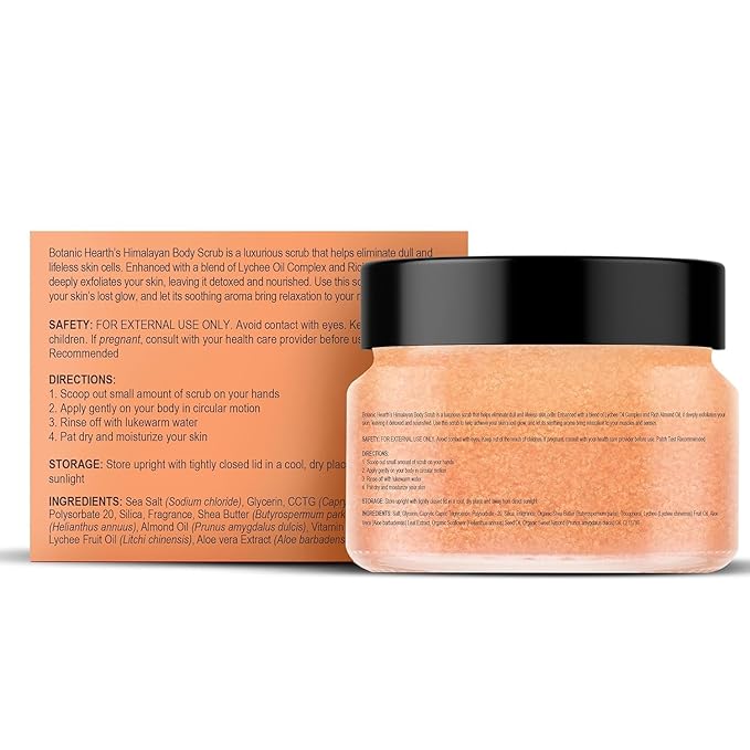 Botanic Hearth Himalayan Salt Body Scrub with Lychee Oil, Exfoliating Body Scrub act as Body Exfoliator & helps with Moisturizing Skin, Acne, Cellulite, Dead Skin Scars, Wrinkles 12 oz