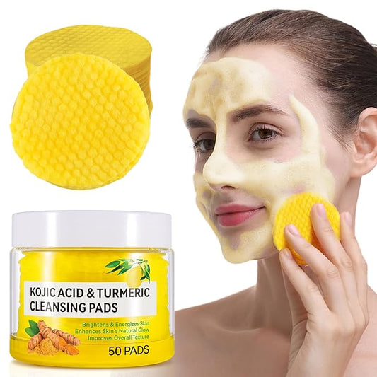 SHIFAKOU Kojic Acid Turmeric Cleansing Pads, Turmeric Cleansing Exfoliating Pads for Dark Spots, Turmeric Cleansing Pads For Face, Balance Skin Oil And Water 50PCS
