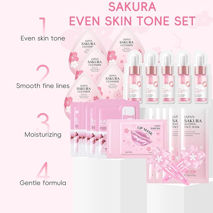 Skin Care Set with Cute Mini Luggage,Sakura Skin Care Sets & Kits,Pamper Sets For Teenagers Girls Gifts,Skin Care Set For Teenagers Girls 10-12 (One Size, Cherry Blossom-StyleC-Advanced Moisturizing)