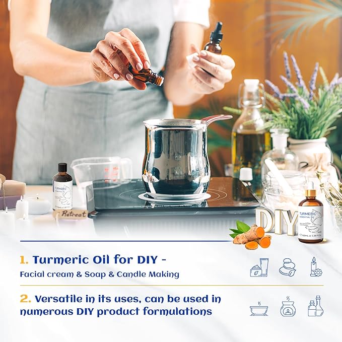 HIQILI 100ML Turmeric Oil for Face Skin Care, Aromatherapy,100% Pure, Use After Dilution- 3.38 Fl Oz