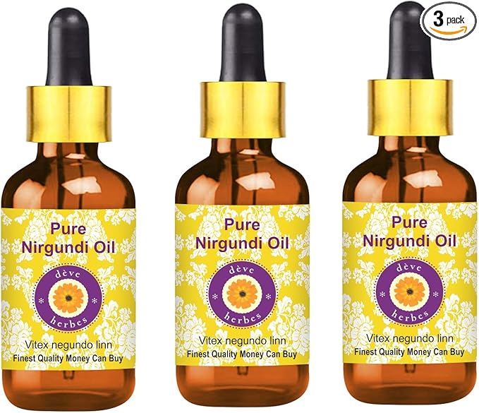 dève herbes Pure Nirgundi Oil (Vitex negundo Linn) with Glass Dropper (Pack of Three) 100ml X 3 (10 oz)