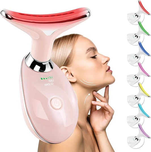 Facial Massager for Face and Neck, Red-Light-Therapy-for-Face and Neck, Face culpting Wand with 7 Color, at-Home Face Tool for Skin Care (Pink)