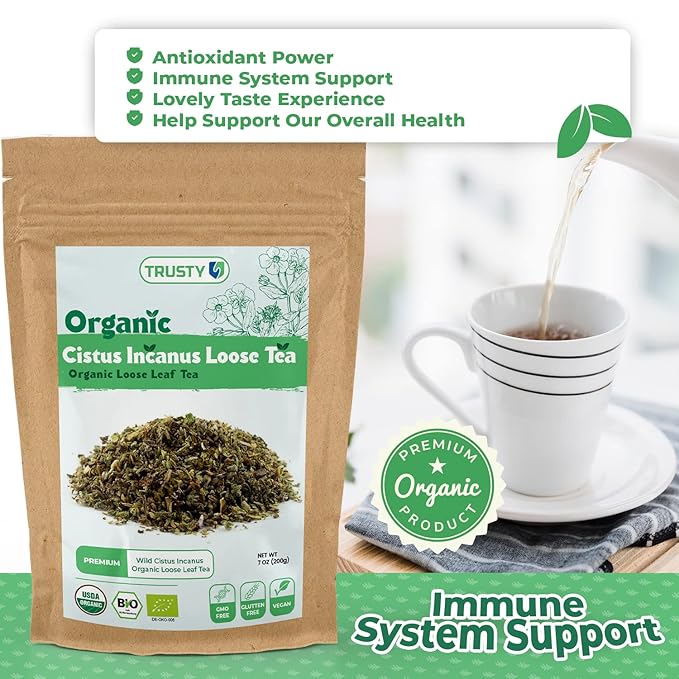 TRUSTY Cistus Loose Tea 7oz (200g) – Premium Wild Incanus Organic Leaf – Herbal Tea Loose Leaf for Immune System Boost and Gut Support – Nutrient-Rich Rockrose