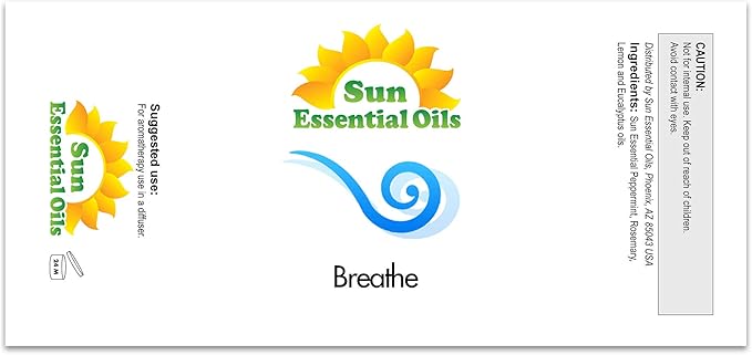 Sun Essential Oils - Breathe Blend Oil (Huge 4 oz Bottle) Breathe Easy Essential Oil for Aromatherpay, Diffusers, Home - 118 ml - Breathe Diffusion Oil - Breathe Oil