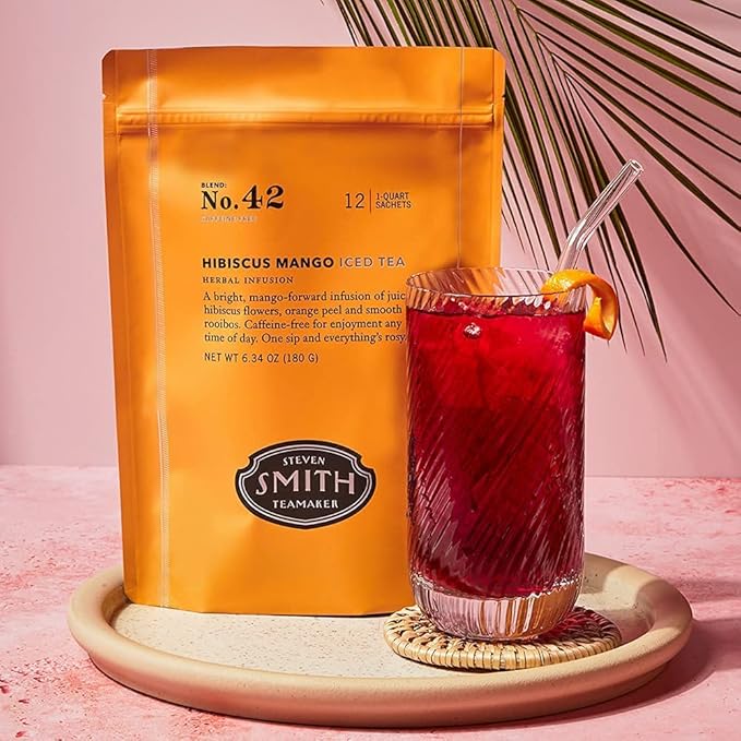 Smith Teamaker Hibiscus Mango Iced Tea No. 42, Refreshing, Caffeine-Free, Sustainably Grown, Full Leaf Herbal Iced Tea, 10 Count, 1 Quart Sachets