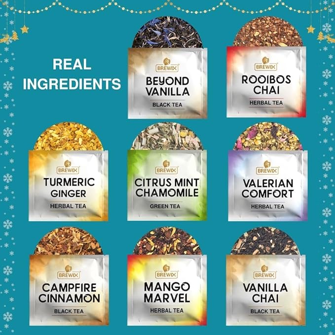 BREWIX, Tea Advent Calendar 2024 | 24 Loose Leaf Teas - Luxury Gift Box | Selection of 24 Delightful Black/Green Teas and Infusions | Christmas Gift Idea for Men and Women