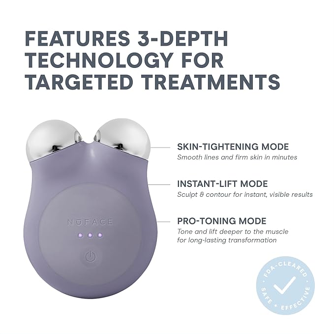 NuFACE MINI+ Microcurrent Facial Device Kit - FDA Cleared Face Sculpting & Skin Tightening Device to Contour, Lift & Tone + Microcurrent Gel Activator & Silk Creme - Violet Dusk