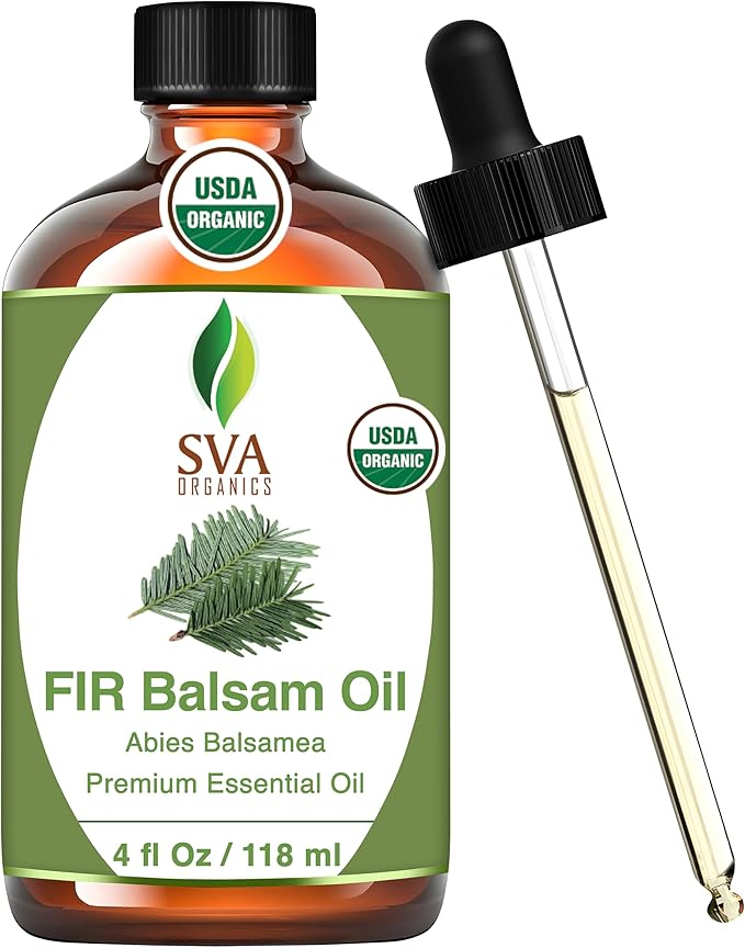 SVA Fir Balsam Essential Oil Organic – 4 Fl Oz – 100% Natural Organic Fir Oil - for Diffuser, Hair Care, Face, Skin Care, Aromatherapy, Scalp and Body Massage, Soap and Candle Making – with Dropper