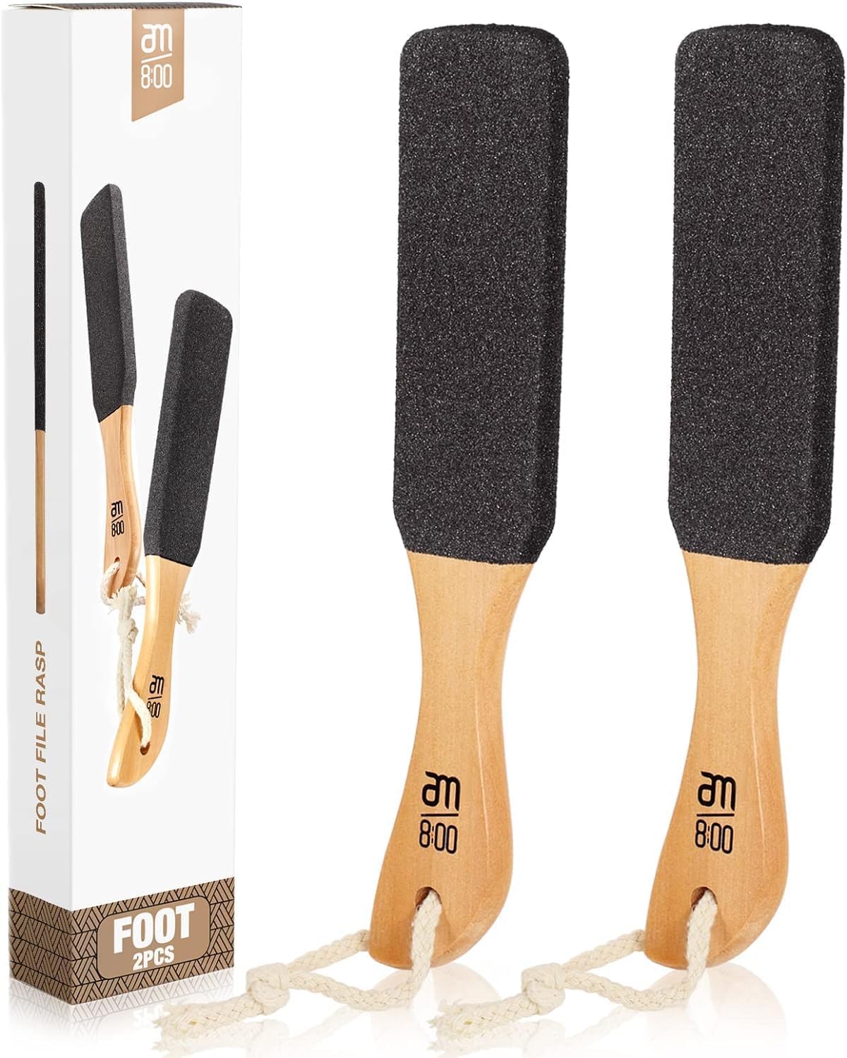 Pumice Stone Foot File (2-Pack), Wooden Handle Foot Scrubber & Callus Remover for Dry, Rough Skin and Corns Pedicure