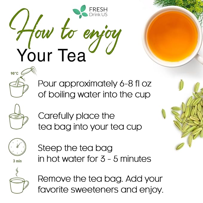 FreshDrinkUS Premium 200 Fennel Tea Bags, 100% Natural & Pure From Seeds. Herbal Tea Made With Natural Material Bags. No Sugar, No Caffeine, No Gluten, Vegan.