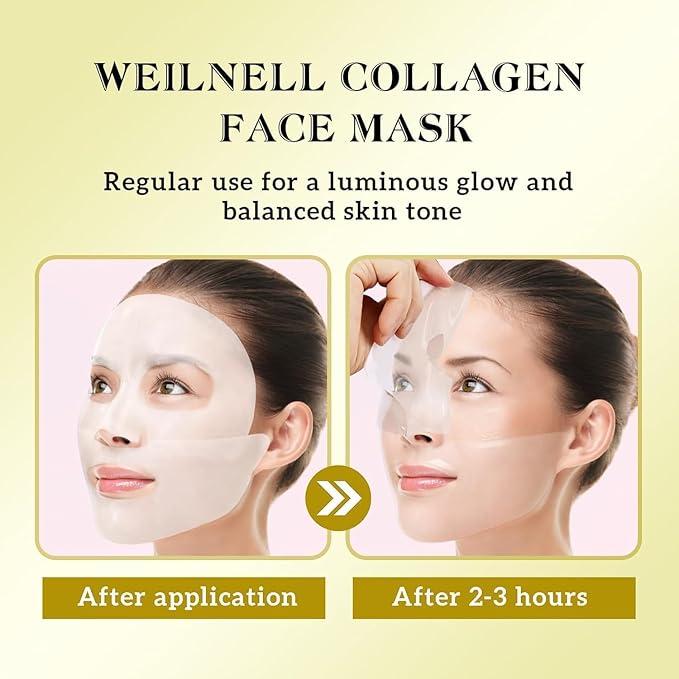 Bio-Collagen Overnight Collagen Face Mask, Deep Collagen Anti-Wrinkle Lifting Glass Glow Face Mask for Moisturizing, Firming, Glowing Skin Care, Bio Collagen Sheet Mask for All Skin Types, 4 Packs
