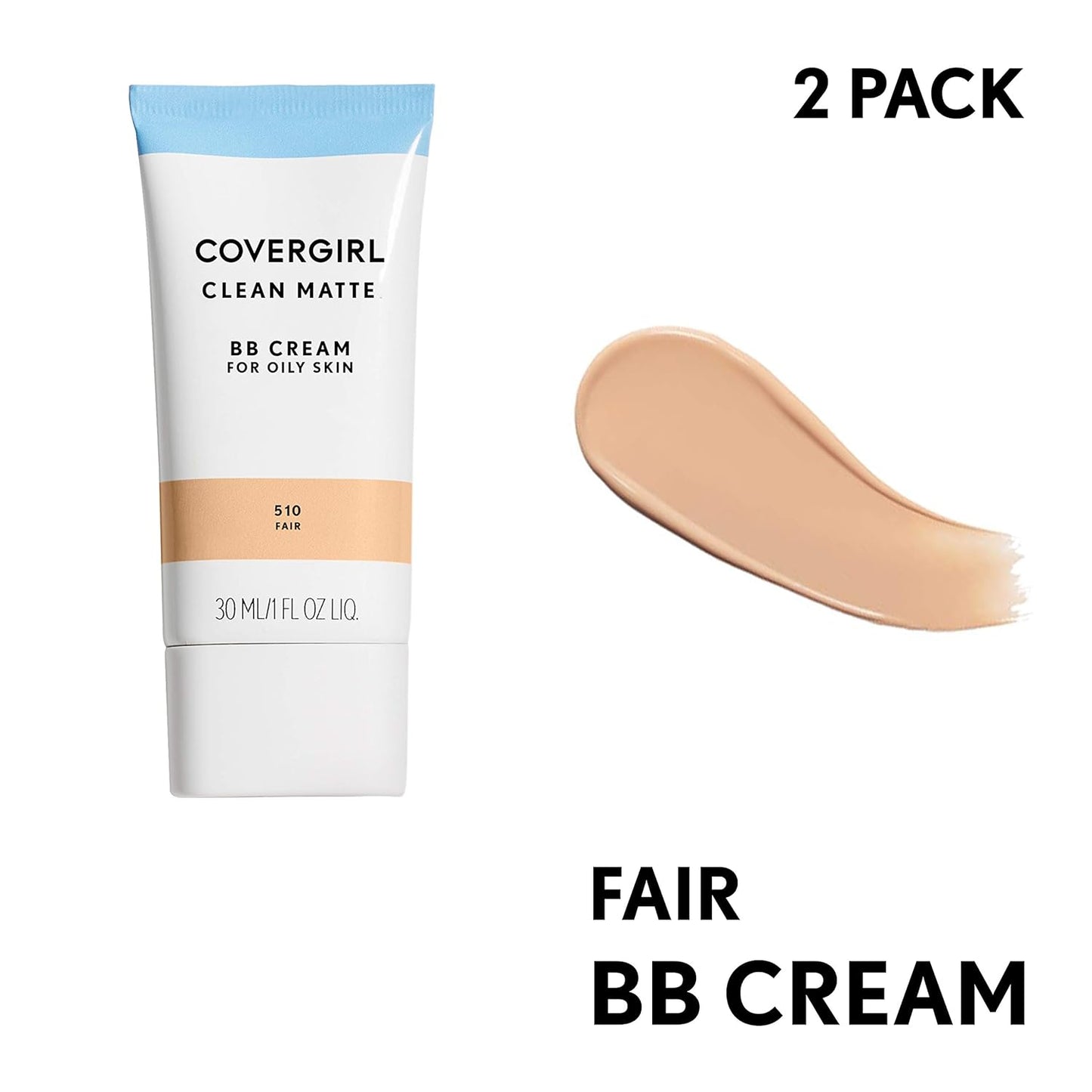 Covergirl Clean Matte BB Cream for Oily Skin, 510 Fair, 1 Fl Oz, Pack of 2 (Packaging May Vary)