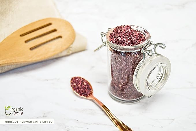 Organic Way Dried Hibiscus Flower Cut & Sifted(Hibiscus rosa-sinensis) | Herbal Tea - Organic & Kosher Certified | Raw, Vegan, Non GMO & Gluten Free | USDA Certified | Origin - India (1/2LBS / 8Oz)