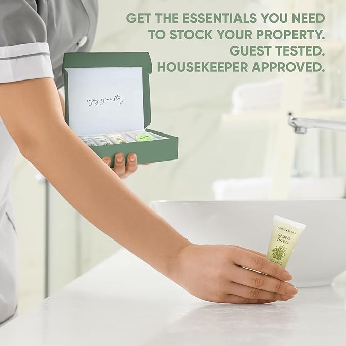 Amenity Kit | Boxed Hotel Toiletries Bulk Set | 1 oz Shampoo, Conditioner, Lotion, Body Wash & Body Bar Soap | 1 Set per Case