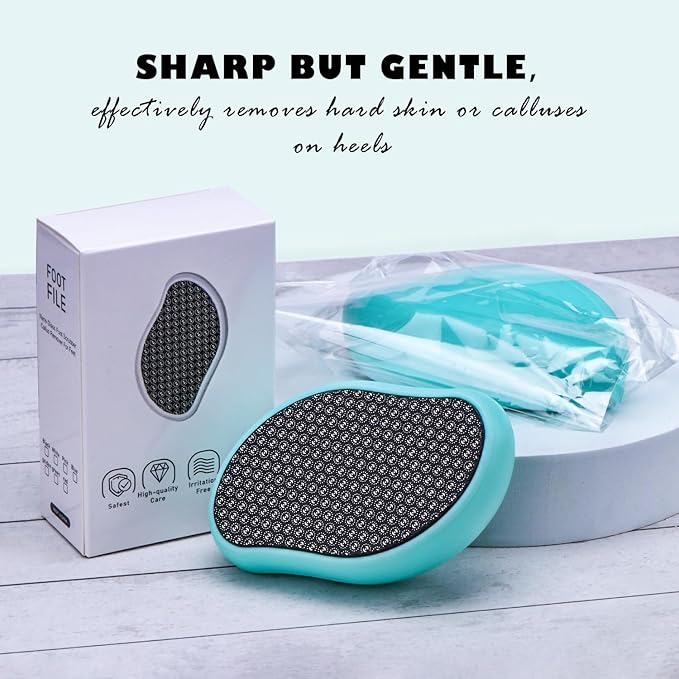 Glass Foot File Callus Dead Remover Heel Scraper and Shower Scrubber - Safely and painlessly removes calluses and Dry Skin from Heels (Blue)
