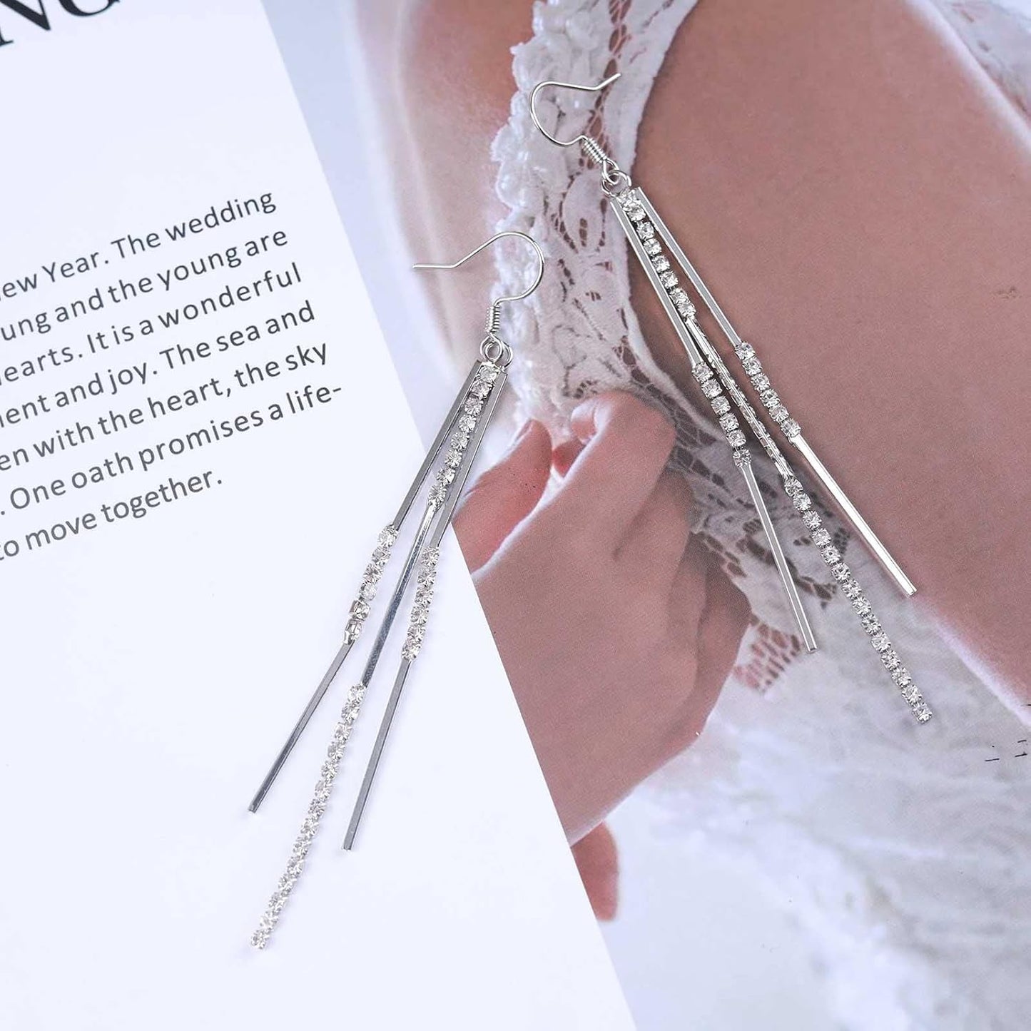 Vintage Crystal Tassel Earrings Rhinestone Bar Drop Earrings Long Rhinestone Chain Earrings Gold Cz Bar Hook Earrings Sparkle Tennis Chain Earrings Jewelry for Women