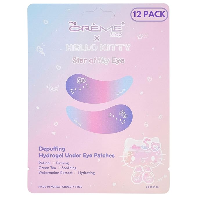The Crème Shop x Hello Kitty Star Of My Eye Depuffing Hydrogel Under Eye Patches, Hydrating Under Eye Patches for Puffy Eyes and Dark Circles - 50th Year Anniversary Limited Edition (Pack of 12)