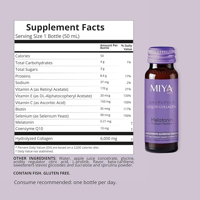 Liquid Collagen with Melatonin | Box with 30 Shots | 6000mg Collagen | Peach Flavor | Supports Skin, Hair, Nails & Sleep Quality | Beauty & Wellness Supplement