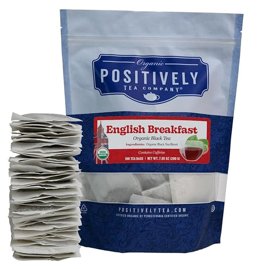 Organic Positively Tea Company, English Breakfast Black Tea Bags, 100 Count, Eco-Friendly Tea Bags, Non-GMO