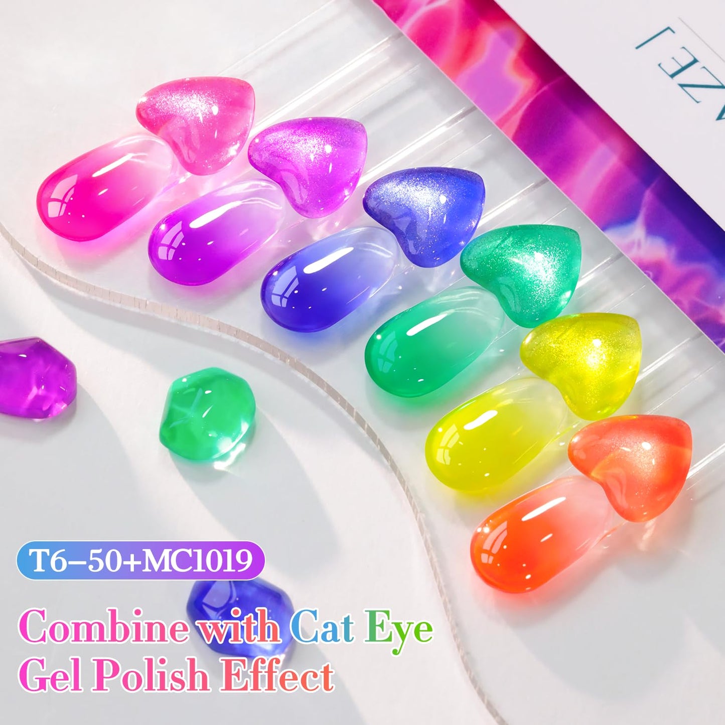 Double Rhythm 6 Pcs 15 ML Gel Polish Set Same Color Same Bottle Soak Off Jelly Neon Gel Polish Kit Nail Art Manicure Salon DIY at Home (Pink Purple Blue Green Yellow Green-T6-50)