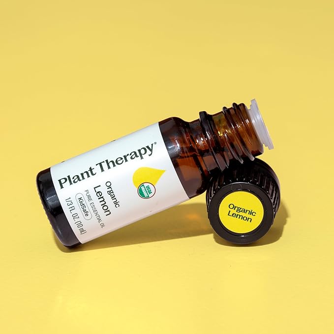 Plant Therapy Organic Lemon Essential Oil 100% Pure, USDA Certified Organic, Undiluted, Natural Aromatherapy, Therapeutic Grade 10 mL (1/3 oz)