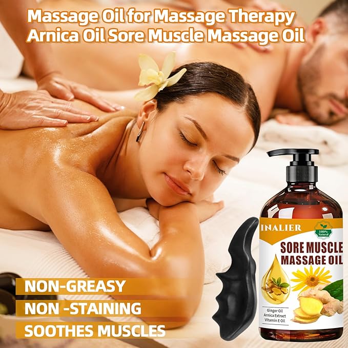 Arnica Massage Oil - Relaxing Body Massage for Date Night & Therapy, Ginger Oil for Lymphatic Drainage, Gifts for Men & Women