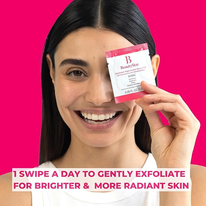 BeautyStat Triple Action One-Step Daily Exfoliating Peel Pad for Uneven Tone, Texture, Fine Lines, Enlarged Pores - Gentle Exfoliator Pad with AHAs, BHAs, Glucosamine to Brighten