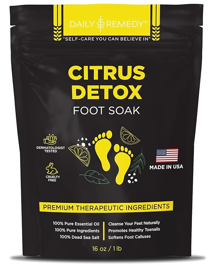 Citrus Detox Foot Soak with Epsom Salt - for Foot Callus, Immune Boost, Damaged Toenail, Athletes Foot, Pedicure and Soothes Tired Feet - Made in USA
