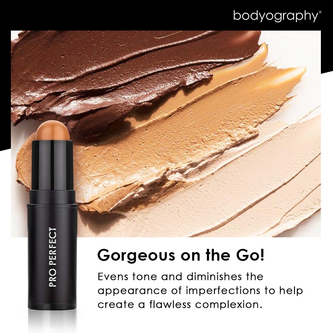 Bodyography Pro Perfect Foundation Stick - Demi-Matte Finish with A Natural Look - Enhancer for Concealing, Highlighting, and Contouring - Vitamin C & E (Hazelnut)