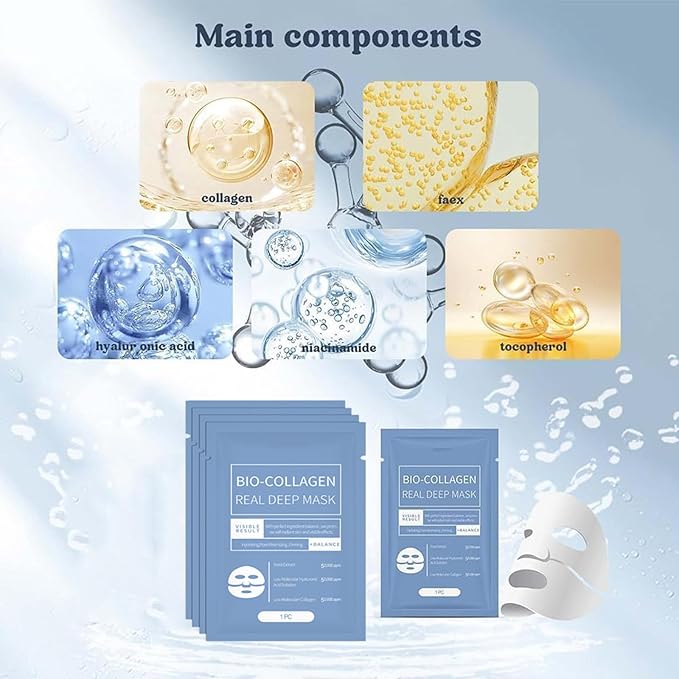 Korean Bio-Collagen Real Deep Mask, Bio Collagen Face Mask Overnight, Bio-Collagen Real Deep Mask, Korean Overnight Face Mask(1 Pack/4PCS)