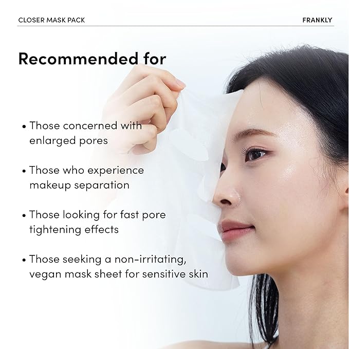 FRANKLY Closer Pore Minimizing Mask,10 sheets – Korean Semi-Gel Face Mask for Pore Care, Hydration & Firming | Korean Skin Care with Collagen, Triple Hyaluronic Acids & Peptides | 0.74 fl oz*10 EA