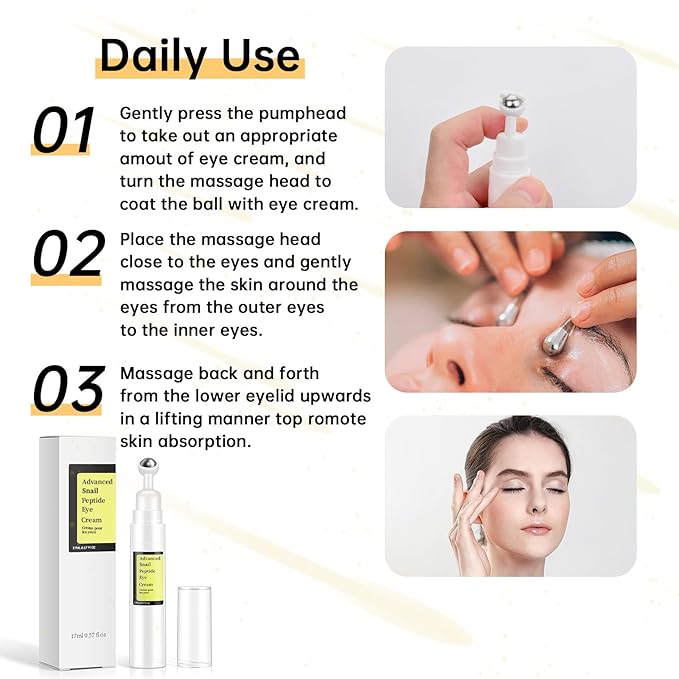 Snail Peptide Eye Cream For Moisturizing, 2 Pcs Snail Mucin Eye Cream With Niacinamide, Hyaluronic Acid For Dark Circles, Puffiness and Fine Lines, 34 ML.
