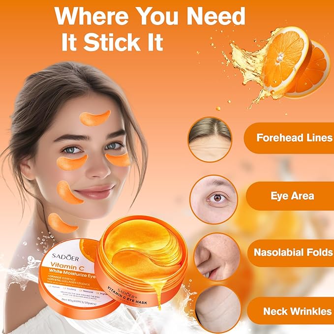 Vitamin C Eye Patches 2-Pack 120 PCS, Improving Skin Tone, Reducing Dark Circles and Refreshing, Collagen Eye Mask for Puffy Eyes, Suitable for Both Men and Women