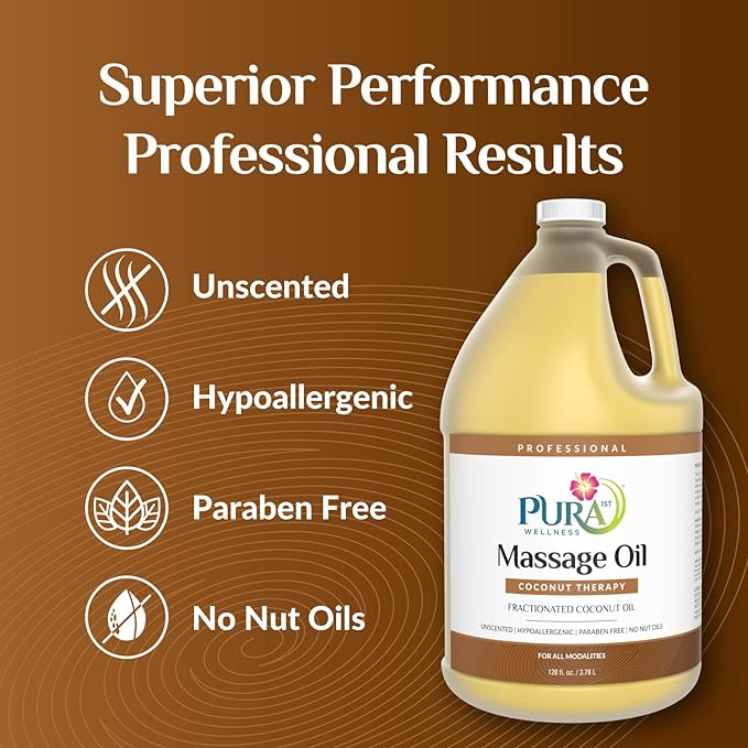Coconut Therapy Massage Oil, Coconut Massage, Physical Therapy Coconut Oil, Professional Deep Tissue Therapy, Pura Wellness Massage OIl, Unscented Oil for Physical Therapy and Recovery, 128oz
