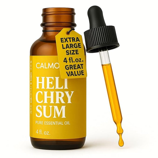 Helichrysum Essential Oil (4 oz | 118 ml) — 100% Natural Non GMO Helichrysum Oil for Skin, Aromatherapy & Better Sleep by Calmoura